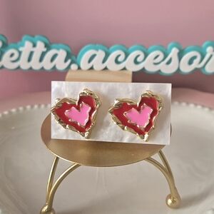Heart Shaped Red and Pink Earrings